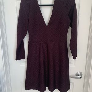 Deep V neck Burgundy dress